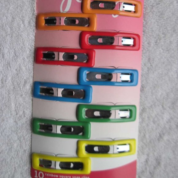 10 Goody Girls Rainbow Glossy Glam Epoxy Covered Square Metal Hair Snap Clips - Picture 1 of 8